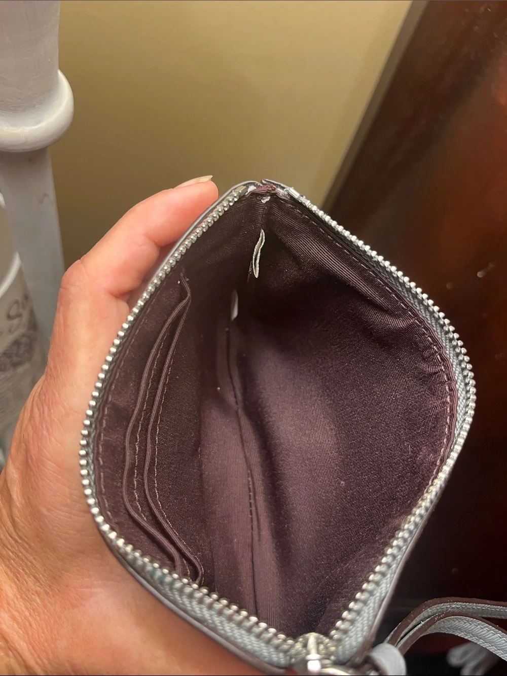Coach Gray Leather Wristlet Pouch with Silver Logo